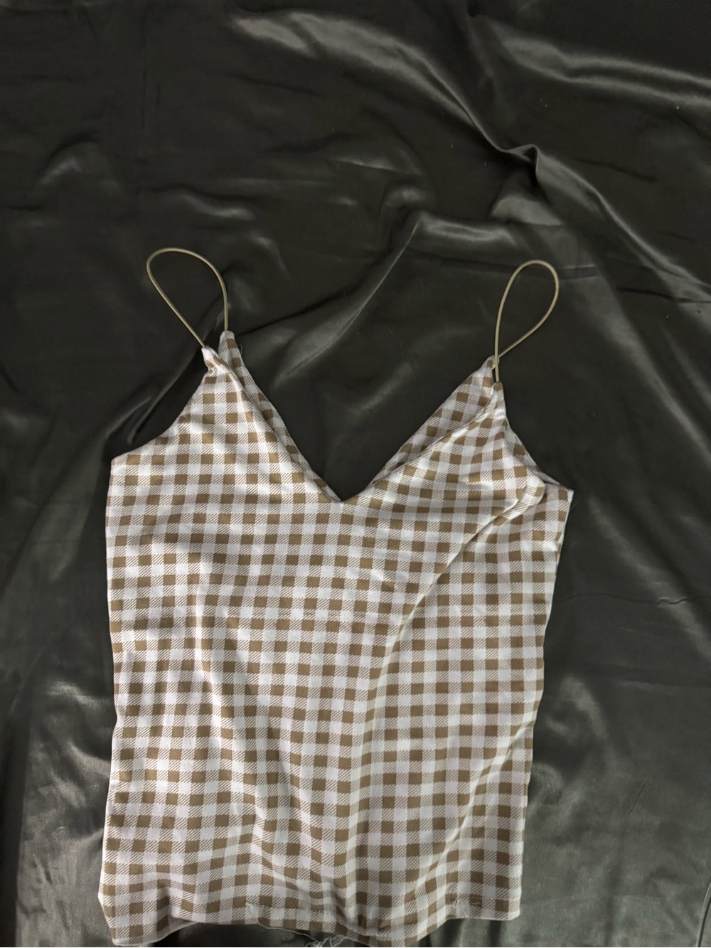 gaze Brown and White Gingham Spaghetti Strap Tank - Picture 1 of 1